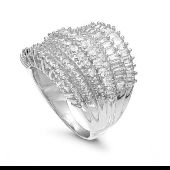 ***SILVER ROUND DIAMOND PAVE WIDE BAND Ring - Picture 3 of 4